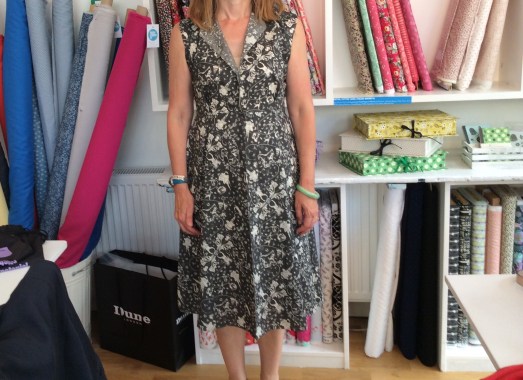 My dress pinned on after the alterations - I've chopped my head off because I was not looking happy!